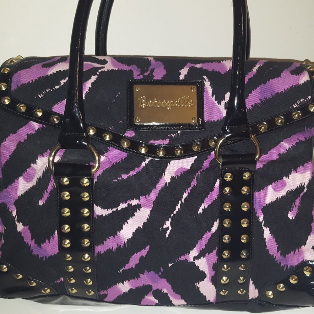 VTG Betseyville Betsy Johnson Animal Zebra Print Large Tote Handbag Purse Purple